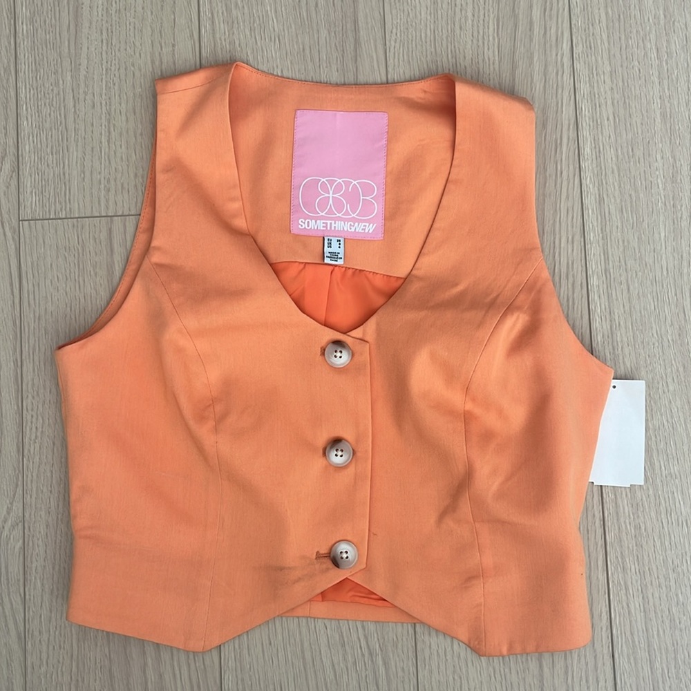 Something New Orange Button Up Vest